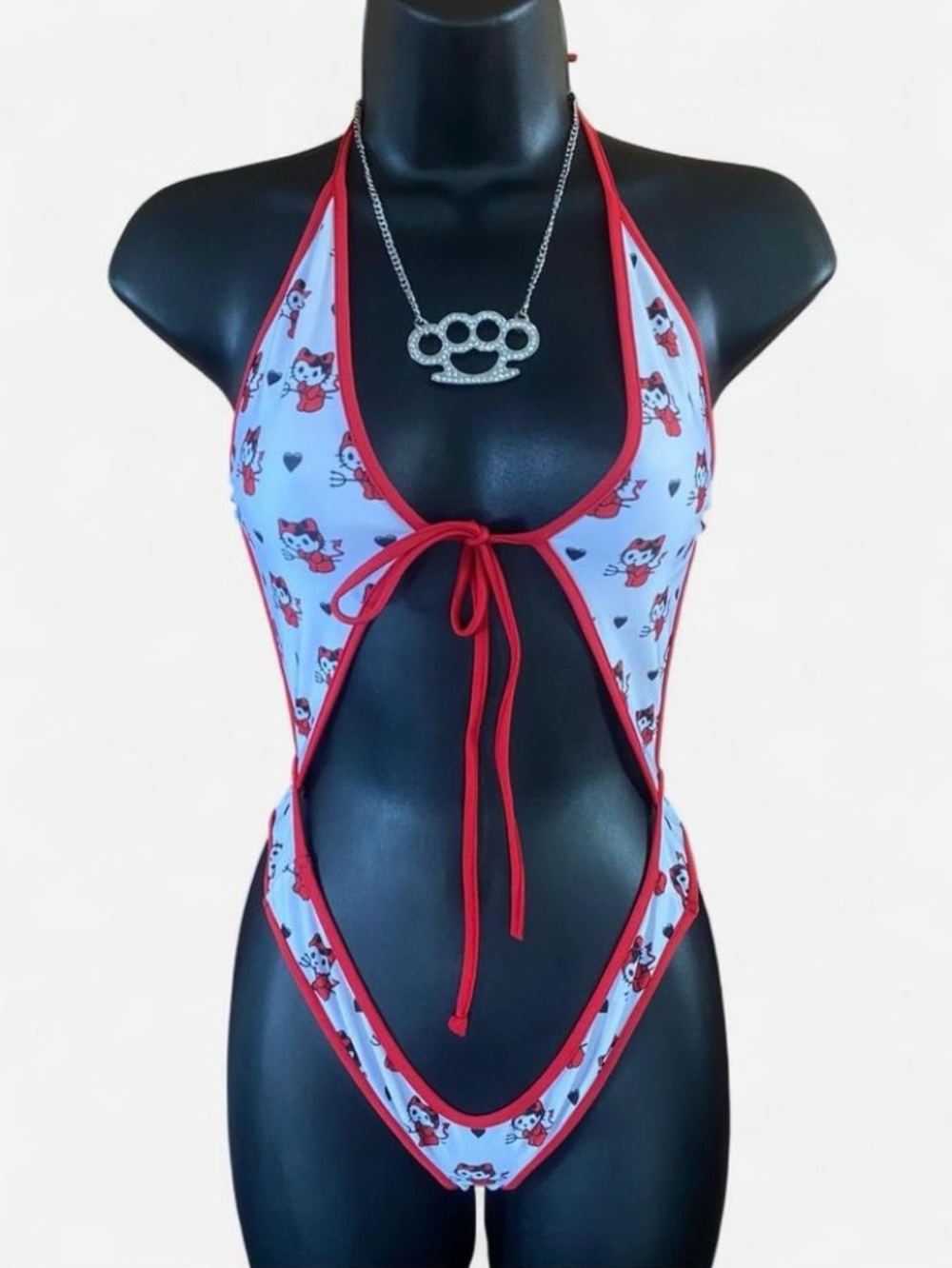 Bubblegum the Brand White, Red & Black Hello Kitty Devil Cut Out Monokini